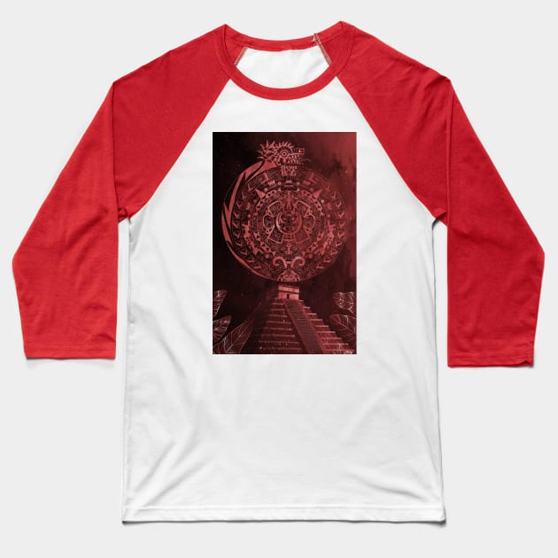 the aztec calendar in dragon quetzalcoatl night Baseball T-Shirt by jorge_lebeau